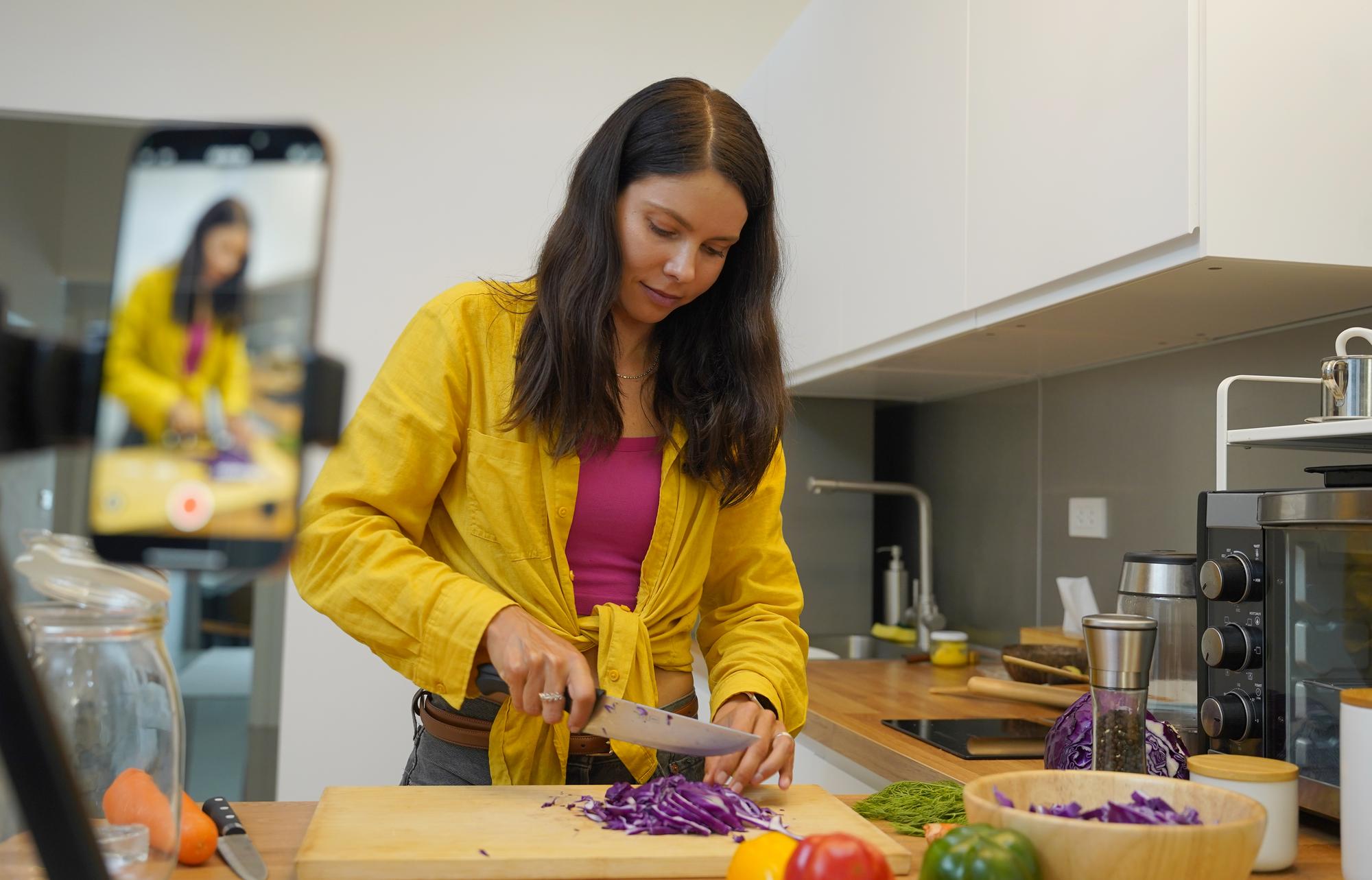 Student cooking in a home kitchen