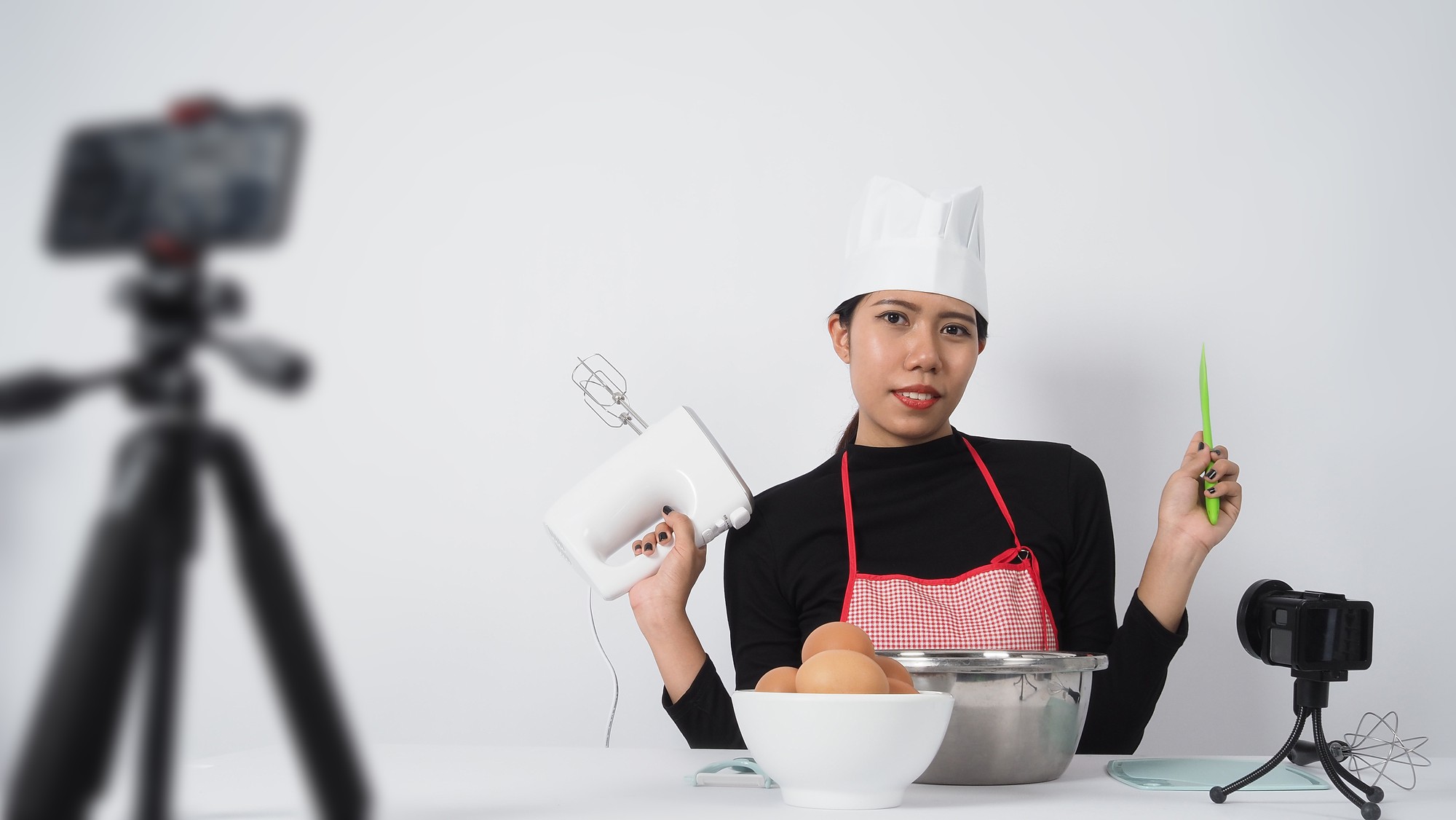 Chef instructing an online class